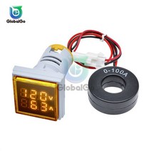 검류계 전류계 전류측정기 AC 60-500V 0-100A 정사각형 LED 디지털 전압계 110V 220V 전압 전류 측정기 자동차 볼트 앰프 테스터 감지기, yellow