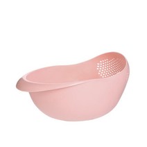 다용도채반 스텐 플라스틱 쌀 야채 손잡이 Household Rice Sieve Washing Filter Strainer Basket Fruit Ve, 02 Pink