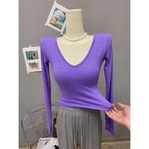 아레아토리오마켓 멀티 컬러 옵션 여성용 긴팔 슬림 타이트 셔츠 브이넥 유넥