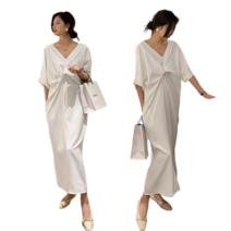 꽃소담 여성 빅사이즈 루즈핏 오프숄더 브이넥 롱원피스 QQC1206