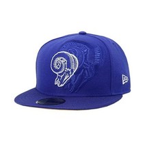 New Era 정통 독점 램스 9Fifty 흑백 빈티지 스크립트 또는 텍스트 및 로고 로스앤젤레스 장착 59Fifty