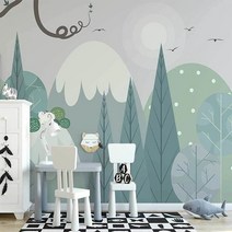 방음부스 가정용방음부스사용자 정의 3D 벽 벽화 손으로 그린 우즈 밸리 만화 곰 벽지 어린이 방 배경 장식