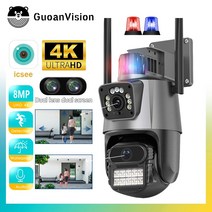 야생동물CCTV 농막 듀얼 렌즈 자동 추적 방수 보안 비디오 감시 경찰 조명 경보 야외 와이파이 PTZ 8MP 4K IP 스크린, 9.4MP Add 64G SD Card - EU 플러그
