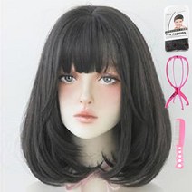 가발위드 중단발 투톤 쉬즈 통가발1개+가발걸이1개+가발전용빗1개+가발망1개 세트상품, 블랙브라운, 1세트