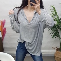 제이후 루즈핏 찰랑 레이온 스판 옆트임 여성 후드 티셔츠