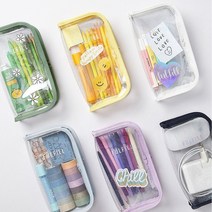 투명 필통 대학생 고등학생 필통 PVC 글리터 클리어 펜 파우치, 스노우 화이트