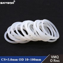기계 부속 자재 베어링 스쿠류 커넥터 볼 밸브 샤프트 VMQ-O 링 개스킷 CS 3mm OD 10 ~ 100mm 방수 와셔 실리콘 고무 절연 원형 O 모양 씰 화이트 식품 등급, OD 49mm ID 43mm_10Pcs | CS 3mm