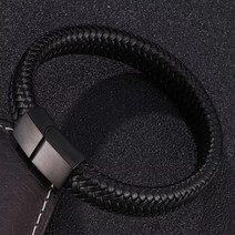 남성 패션팔찌 꼰 가죽 스테인레스 스틸 마그네틱 블랙브라운 뱅글형