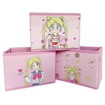 Sailor Moon 보관함 3개/세트 애니메이션 만화 보관 상자 핑크 큐브 바구니 통 오거나이저 사무실 침실 가정 옷장용 책상 정리함 NocksyDecal, 3Pcs, 3Pcs