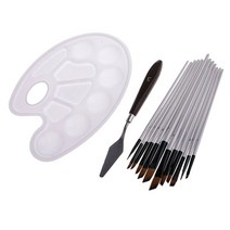 GHSHOP 12 조각 라운드 뾰족한 팁 나일론 헤어 브러시 세트 팔레트 혼합 스크레이퍼, 설명, 실버, 설명