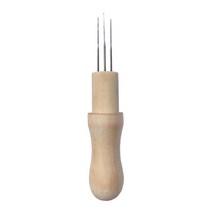 양모 펠트 바늘 3 바늘이 단단한 나무 손잡이 awl 크래프트 도구