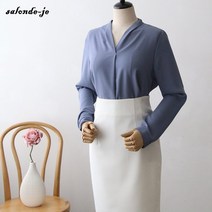 가을 여성 긴팔 루즈핏 노카라 하객 면접 블라우스 출근룩