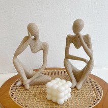 생각하는 사람 조각상 앉은 장식 인형 조형물 선반 인테리어 소품 장식품 도자기 조각품, 왼손