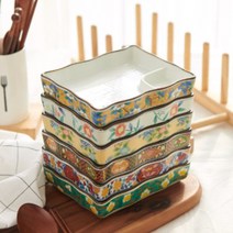 북유럽 레트로 그릇 도자기 꽃무늬 접시, E