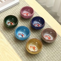 대만 다기 잔 술잔 선물용 물고기잔 세트, 여섯 컬러 버블룩