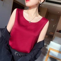 DFMEI 여성 라운드 새틴 나시 숏 민소매 미등