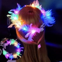 웨딩 LED 깃털 머리띠 파티용품 빛나는 깃털 화관 생일 머리띠, 옐로우