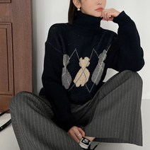 뜨개진 여성용 루즈핏 제미른 터틀넥 니트