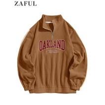 ZAFUL-가을 겨울 양모 맨투맨 후드티 남성용 글자 자수 터틀넥 풀오버 빈티지 스트릿웨어 따뜻한 스웨트 셔츠
