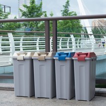 이중뚜껑 실내외 이동식 대용량 쓰레기통 바퀴휴지통, 베이지45리터