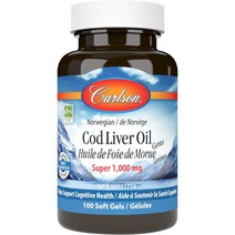 칼슨 간유 대구 간 오일 슈퍼 1000mg 비타민 A D3 오메가3 와일드 노르웨이 100, 100소프트젤
