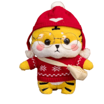 PKTOYS 귀여운 행운 건강 동물 봉제 인형 재물 장식 호랑이 인형 쿠션 생일 크리스마스 선물, 흰 사랑 모자 빨간 눈송이 스웨터 배낭 안경, 30cm 선물 상자