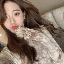 EV363 유니크 나염 프린트 가을 목폴라 티셔츠
