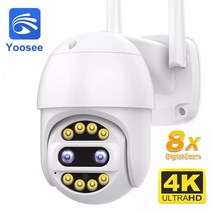 영어 매뉴얼 Yoosee 4K 8MP 듀얼 렌즈 구름대 카메라 와이파이 옥외 8X 줌 CCTV 안전 2K 4MP 인체 검측 무선 감시 IP 카메라 H.265, 8MP 카메라에 128G 추가, 금 플러그