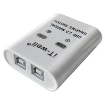 It-Well USB 프린터 공유 장치 2 in 1 아웃 프린터 공유 장치 2 포트 수동 KVM 스위칭 스플리터 허브 컨버터 화이트, 보여진 바와 같이, 하나