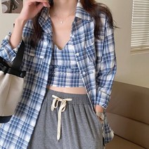 [랜덤플레이] 루즈핏 체크 남방 셔츠 + 크롭 뷔스티에