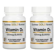 California Gold Nutrition 비타민D3 125mcg(5 000IU) 피쉬 젤라틴 소프트젤 90정, 2개묶음