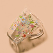 예쁜 플라워 유리컵 2P 유리머그컵 우유컵 유리잔, 블로스 머그컵(베이직 360ml 2p)