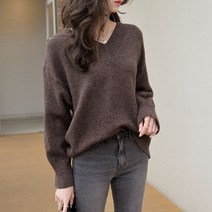 데일리앤 루샤 여성 브이넥 루즈핏 베이직 보송 니트
