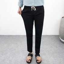엠클로 남자 여름 린넨 마 9부 스판 밴딩 바지 빅사이즈