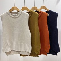 라운드 조끼니트)니트조끼 봄신상 기본조끼 언발기장 민소매조끼 라운드넥 베스트 뷔스티에 스웨터조끼 레이어드용 베이지칼라