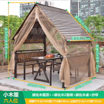 오두막 펜션 조립식 캠핑 집 마당 원두막, 6인실 통나무집+테이블+커튼