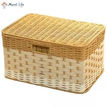 Meet life 리빙박스 라탄바구니 수납바구니 사각라탄바구니 미니 라탄바구니 손으로 뜨개질하다, 라지 사이즈, 커피색