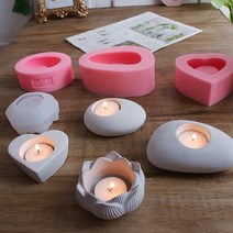[캔들몰드] 수제 diy 캔들 몰드 촛대 시멘트 콘크리트 실리콘 몰드 로터스 향초만들기, 4피스