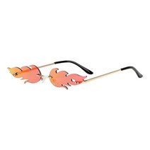 LEEPEE화재 불꽃 선글라스 자동차 운전 안경 트렌드 좁은 UV 400 안경 무테 웨이브 선글라스 스트리트웨어, 빨간