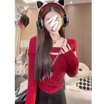 크리스마스 레드 스웨터 이너 이너 이너로 여년 분위기 고급스러운 시크 톱