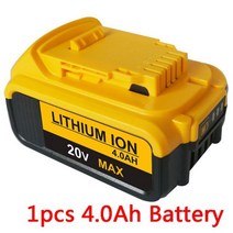 교체형 새로운 20V 배터리 5000mAh MAX XR 18650 전동 공구 교체형 DeWalt DCB184 DCB181 DCB182 DCB200 충전기 포함, 1pcs 4.0Ah, 1.1pcs 4.0Ah