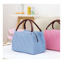 (가디언블루) 스트라이프 보온/보냉백 도시락가방, 쿠팡 브라운