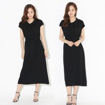 허리끈 카라 니트 반팔 롱원피스 핏좋은 여름 데일리 휴가 코디 블랙 아이보리 베이지