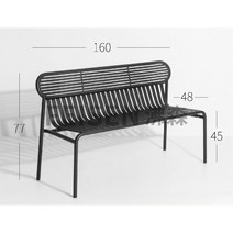 블랙 야외 루프탑 호텔 테라스 카페 테이블 의자 세트, 벤치 + 등받이 160 x 48 x 77