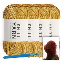 [니뜨] 허니 벨벳 뜨개실(100g) x 4볼+ 허니벨벳 버킷햇도안+모사용코바늘 7/0호, 3_머스터드