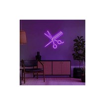 DVTEL 커스텀 이발소 네온사인 라이트 빗과 클리퍼-LED 나이트 벽걸이 발광 간판 50x50cm 퍼플 USB 호텔 레스토랑 바카페 Color Purple Size, 상세페이지 참조