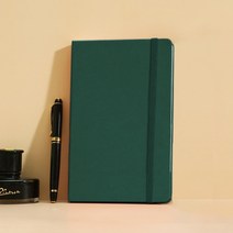 레더 A5 유선 밴드 노트 360도 펼쳐지는 제본 양식 100g 다우링페이퍼 줄 간격 8mm 96매 내외, 다크그린