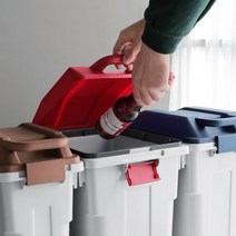 건물분리수거함 재활용품분리수거대 편의점 외부 주택 공장분리수거함, 슬림펌 핸들쓰레기통(레드)60L