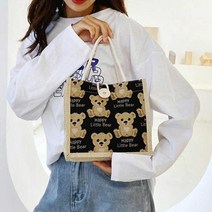 편한 캐주얼 사각 에코백 토트백 곰패턴 가방 귀여운 저렴한보세 그림 손 여자