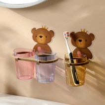 넘버원리빙 곰돌이 벽부착 양치컵, 브라운